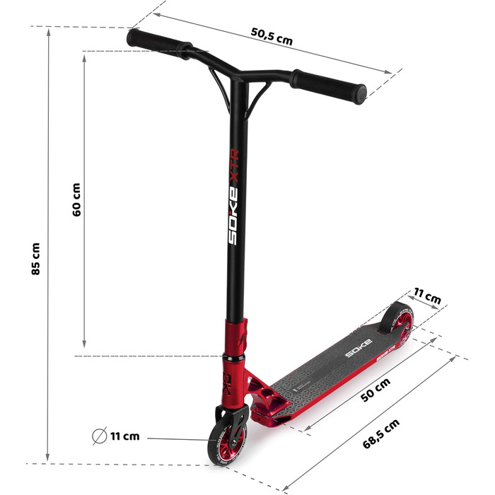 Трюковий самокат SOKE XTR Kick Scooter ABEC 9 Кульковий підшипник Скутер Trettroller червоний для дорослих та дітей