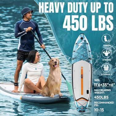 Надувна SUP-дошка ATPROSS 350x89x15 см, витримує до 200 кг, широка, для дорослих, з набором аксесуарів і рюкзаком, стійка, нековзка, для йоги, риболовлі та серфінгу
