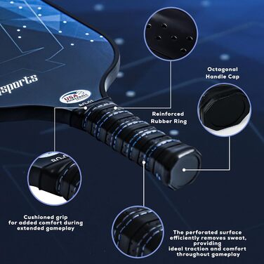 Набір для піклболу Blinq Sports: 2 ракетки, 4 м'ячі, 2 рушники, сумка, легка USAPA ракетка з антиковзкою ручкою для початківців і гравців середнього рівня