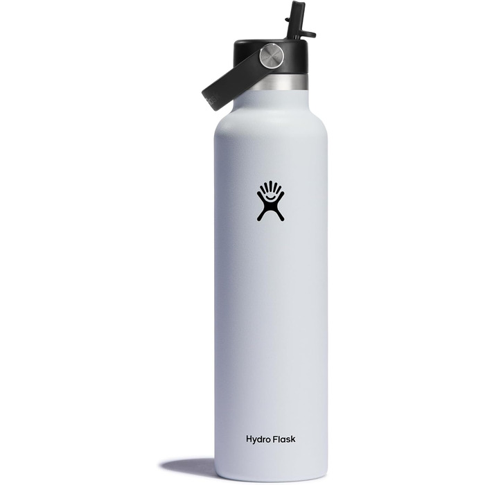 Термобутилка HYDRO FLASK 709 мл з трубочкою, вакуумна, нержавіюча сталь, біла, з кришкою, зберігає тепло і холод, BPA-free
