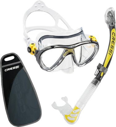 Комбінований набір або маска Cressi Professional Mask & Snorkel або Mask, Snorkel & Fins Kit (прозорий/жовтий, одного розміру, пучок з плавниками, чорний/жовтий, 41/44)