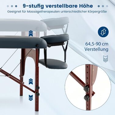 Складаний масажний стіл COSTWAY з кейсом для перенесення, регульоване масажне ліжко на 9 ступенів з тримачем для обличчя, підлокітником і каркасом з букового дерева, шезлонг Wellness
