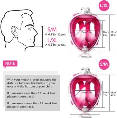 Маска для підводного плавання HINATAA, 180 все обличчя, маска для дайвінгу, вільне дихання, технологія захисту від запотівання та протікання з регульованими пов'язками на голову для дорослих, підлітків, дітей троянда S/M