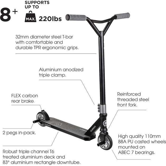 Молодіжний трюковий самокат Globber Unisex Gs 720 Kickscooter (не застосовується, чорно-сірий)