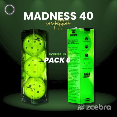 М'ячі ZCEBRA Pickleball 40 лунок Neon Green 6 уп. для приміщень