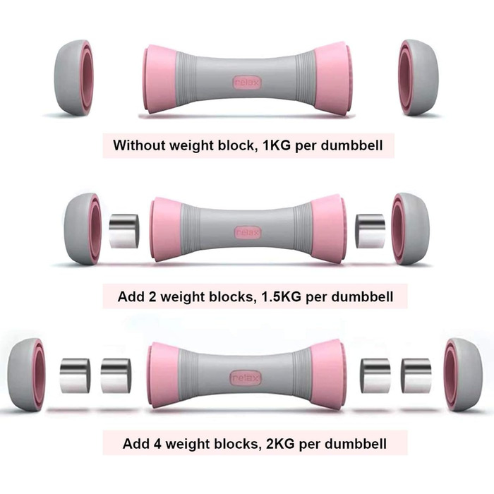 Регульовані гантелі Set Weight Pair (2 шт. и), тільки для жінок, 5 варіантів ваги від 2,2 до 2,0 кг, нековзна неопренова рука, не ковзає, гантелі для домашніх тренувань, приємний вигляд, гумова рукоятка (рожева, 2 х 2 кг)