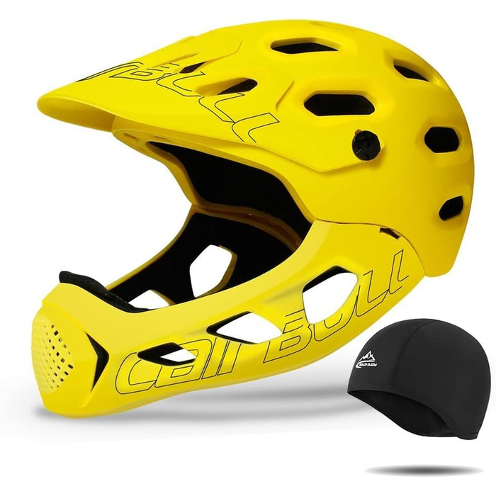 Велосипедний шолом Fullface Integrated Bicycle Helmet Youth Fullface Шолом зі знімним захистом підборіддя для MTB, BMX, скейтборду, 58-62 см, чорний (жовтий)