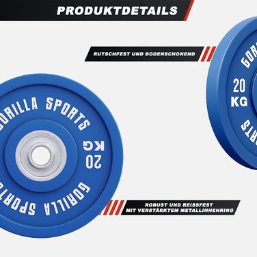 Бамперні пластини GORILLA SPORTS - 50мм, прогумовані, 20 кг