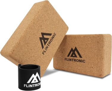 Набір блоків для йоги з Flintronic Cork з 2, 100 натуральний блок для йоги, Cork Block Yoga Blocks Екологічно чистий стійкий натуральний корок, блок для йоги Пілатес Фітнес - з 1 стрічкою опору