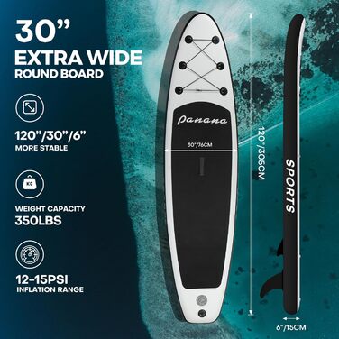 Надувна SUP-дошка Panana 305x76x15 см з преміум аксесуарами, комплект для серфінгу, регульоване весло, ультралегка, неслизька поверхня
