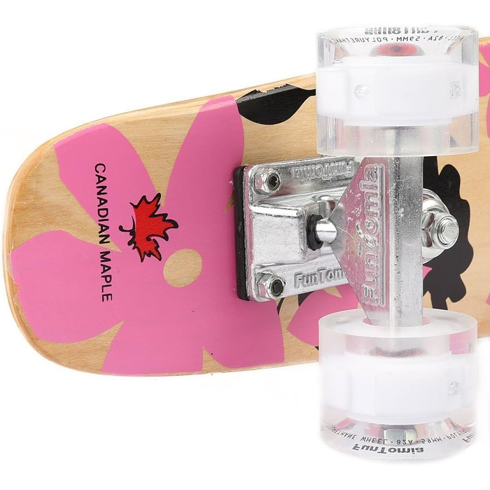 Скейтборд FunTomia Mini-Board Cruiser 57см виготовлений з 7-шарової деревини канадського клена в т.ч. кулькові підшипники Mach1 ABEC-9 (Pink Flower / з білими світлодіодними колесами)