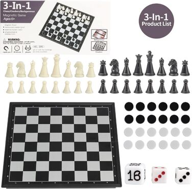 Складаний магнітний набір 3-в-1 Andux: шахи, нарди, шашки (20x20x2 см)