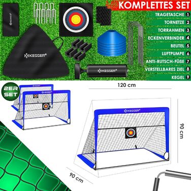 Футбольні ворота Дитячий поп-ап набір з 2 шт. Футбольні ворота складні зі скловолокнистими стовпами та високоякісними сітками для воріт у приміщенні, на вулиці та в саду З сумкою для перенесення 6 шт. Cap Ball Pump Target (синій)