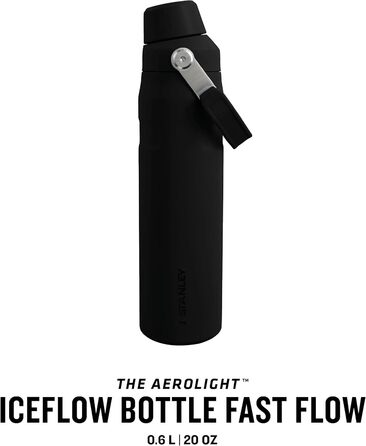 Термос-пляшка Stanley Iceflow Fast Flow 0.6 л, спортивна, зручна для пиття, тримає холод до 10 годин, герметична, без BPA, придатна для миття в посудомийній машині, чорна