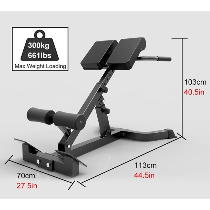 Тренажер для спини Розбірний римський стілець Подовжувач спинки, Hyperexтензія Тренування спини Важка вага Тренажерне обладнання для тренерів Чоловіки Жінки, навантаження 300 кг Чорний