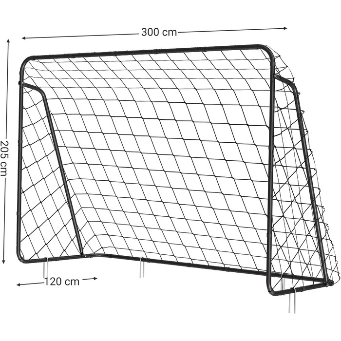 Футбольні ворота для дітей, швидка збірка, для саду, парку, пляжу, залізні труби та поліетиленова сітка (120 x 300 x 205 см, чорна)