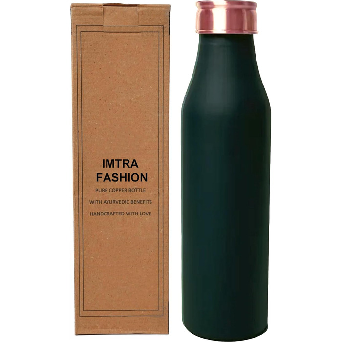 IMTRA FASHION пляшка для води з чистої міді 950 мл, чорна, герметична, аюрведична, спортивна, для подорожей і щоденного використання