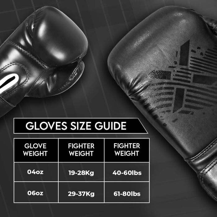 Дитячі боксерські рукавички FightX, 113 г, чорні, PU-шкіра, для тренувань і спарингів, для хлопчиків і дівчаток, MMA, комплект