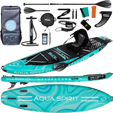 Надувна дошка для веслування Aqua Spirit SUP 2024 320x815см Повний комплект для переобладнання байдарки з веслом, рюкзаком, насосом та іншими аксесуарами Дорослі початківці/експерти Гарантія 2 роки (зелений)