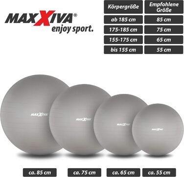 М'яч для фітнесу MAXXIVA Anti-Burst 75 см, до 250 кг, Срібло