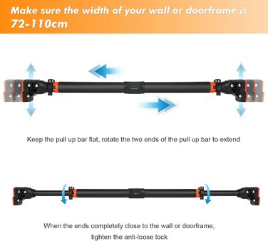 Турнік для дверної коробки без гвинтів з інноваційним різьбовим фіксатором для надійної фіксації турнік 72-110 см з вантажопідйомністю до 200 кг для тренування верхньої частини тіла, домашнього тренування
