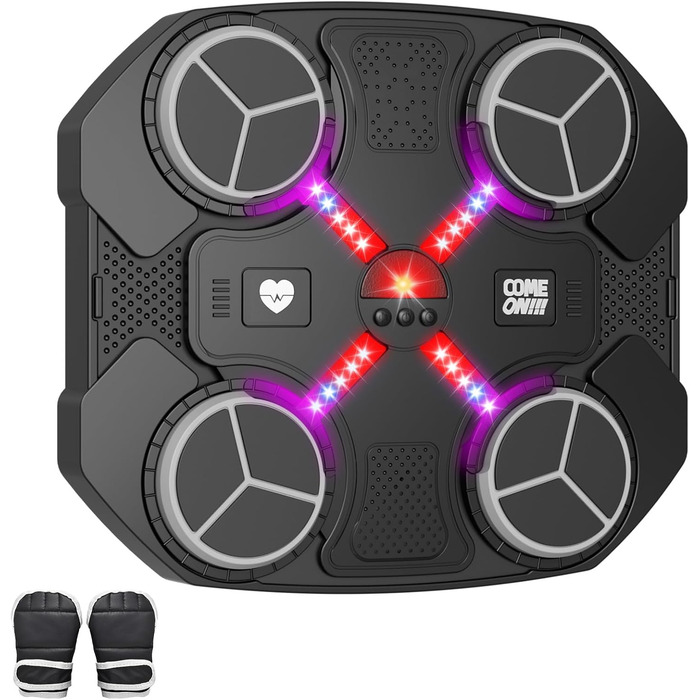 Дитяча музична боксерська машина Buba Toys, інтелектуальна Bluetooth настінна боксерська груша з 3 режимами швидкості, USB-зарядка, боксерські рукавички, LED підсвітка, чорна