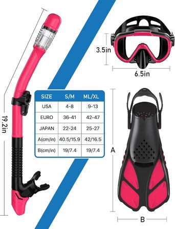 Спорядження для підводного плавання Ubekezele для дорослих, чоловіків, жінок, 4 в 1 Набір трубок з панорамним видом Маска для дайвінгу Anti-Fog Anti-Leak, сухий верхній трубка, ласти та дорожня сумка для плавання, підводного плавання та туристичного дайві