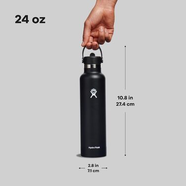Термос-гідрофляшка HYDRO FLASK 709 мл з трубочкою, вакуумна пляшка з нержавіючої сталі, для гарячих і холодних напоїв, BPA-free, чорна