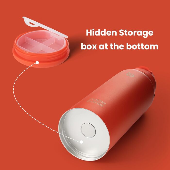 Спортивна пляшка bottlebottle, 1 л, нержавіюча сталь, ізольована, зі зручним трубочкою та контейнером для пігулок, помаранчева