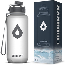 Пляшка для води Embrava 1,2 л, зручна ручка, широкий не протікаючий носик, міцний Tritan без BPA/BPS, для спорту, фітнесу, туризму, біла матова