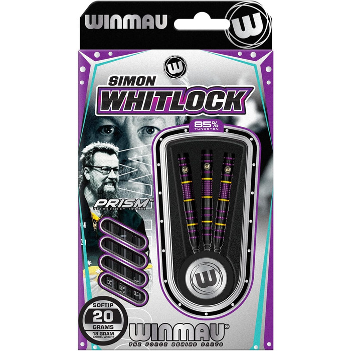 Професійний дартс-набір WINMAU Simon Whitlock 85% Pro-Series 18/20 г, м'які вістря, з крилами та стрижнями