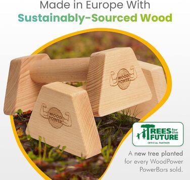 Дерев'яні паралетки WOODPOWER PowerBars, зручні для суглобів ручки для віджимань, нековзні стійки на руках, для приміщень та вулиці, гімнастика та йога (класичні)