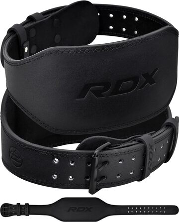 Шкіряний пояс RDX 4-6, 10 отворів, Powerlifiting Fitness Strength Training, м'який, M 24-29 дюймів, чорний