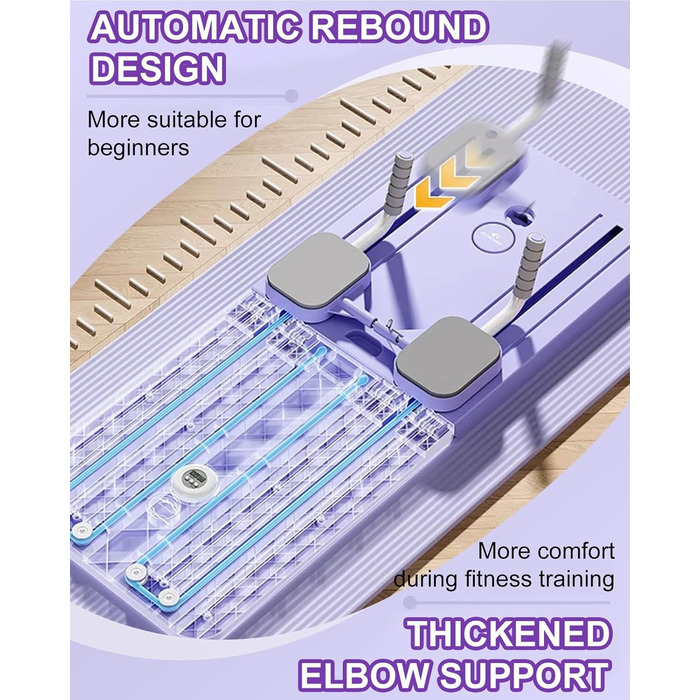 Набір дошок для реформаторів пілатесу Автоматичний ролик для живота з відскоком Складний тренажер для живота Тренажер для живота для дому з опором для ліктів і стрічками опору Фіолетовий