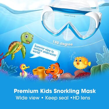 Набір для підводного плавання Kids, Окуляри для дайвінгу Kids Anti-Fog and Dry Snorkel - Маска для дайвінгу проти протікання Суха трубка Набір для підводного плавання для хлопчиків дівчаток 4-14 F Blue Set