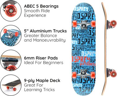 Скейтборд Osprey Absolute Beginner Double Kick Trick, 78,7 x 20,3 см, Maple Deck (повторити)