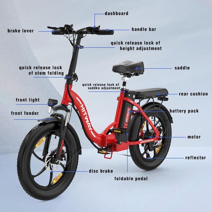 Велосипед HITWAY E-Bike 20, товста шина, акум. 12 Ач, хід 35-90 км, 7 передач