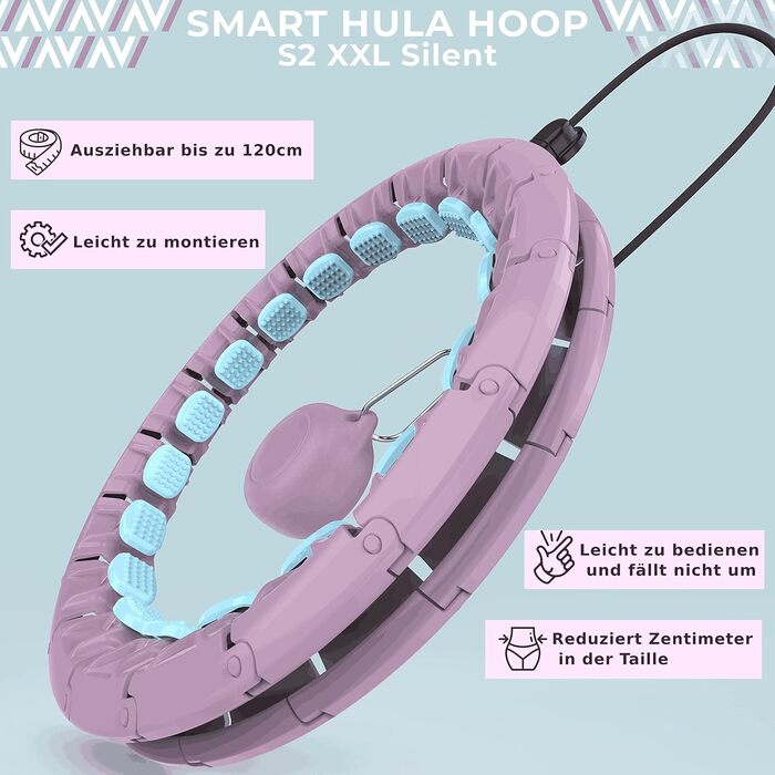 Хула-хуп з ваговим м'ячем - Hoola Hoop для схуднення - Smart Hula Hoop Quiet - Хулахуп обруч для схуднення - Hullahub Обруч для схуднення S2 XXL фіолетовий, синій, 60-112