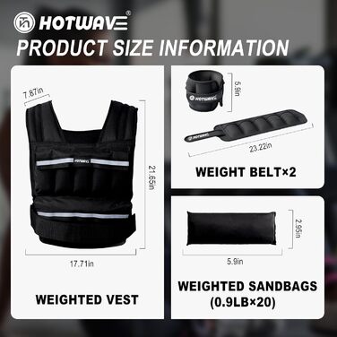 HOTWAVE Жилет-обтяжувач 9,1/14,5 кг, регульований, для бігу