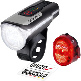 Комплект велосипедних LED фар SIGMA Aura 80 та NUGGET II, StVZO, акумуляторні передня і задня фара, водозахищені, заряджаються від USB
