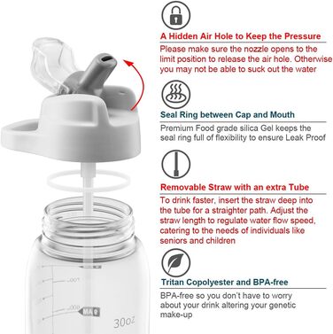 Прозора пляшка для води з трубочкою, BPA-free Tritan, 850 мл, з часовими мітками, для офісу, школи, спортзалу та тренувань