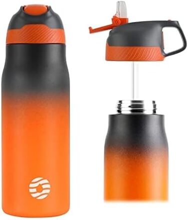 Термобутилка FEIJIAN FJbottle 710 мл з щіткою, нержавіюча сталь, чорна з помаранчевим