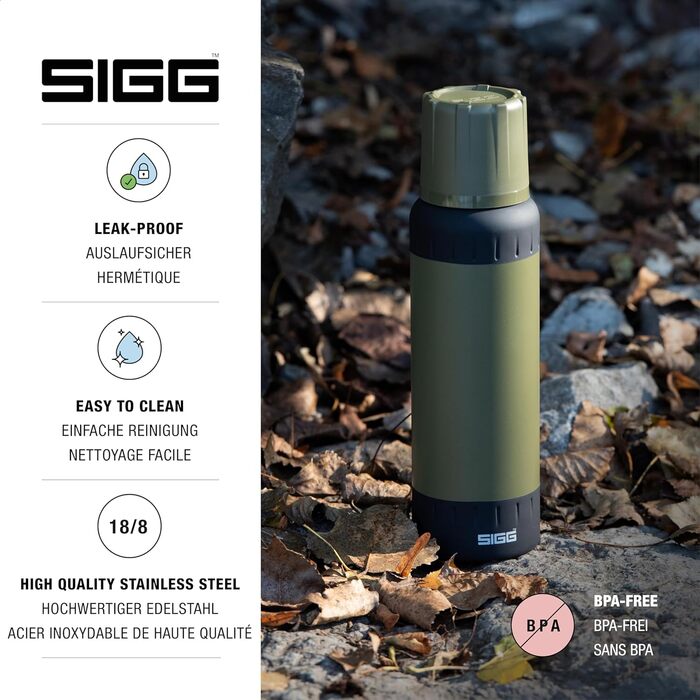 Термос SIGG Alpine Star 0.75 л – ізольована пляшка для напоїв, нержавіюча сталь 18/8, зелений, утримує тепло 20 годин, холод 72 години, для кемпінгу та подорожей, з чашкою, герметичний, без BPA