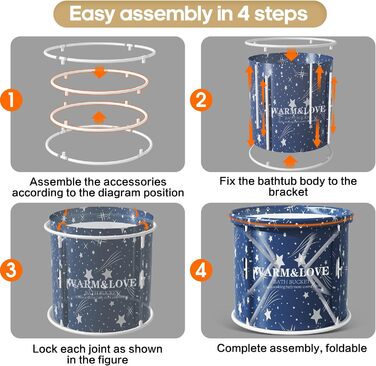 Портативна складна ванна для дорослих, ванна для гарячої ванни та крижаної ванни, окремо стоячі ванни для душу (зірка синя, розмір S 70 х 65см) маленька-70 см * 65 см зоряно-блакитна