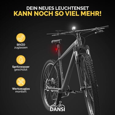 Комплект велосипедних ліхтарів DANSI StVZO, LED, передній світлодіодний ліхтар 30/15 Люкс, акумуляторний набір