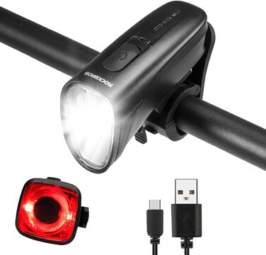 ROCKBROS LED велосипедне світло, USB зарядка, водонепроникний ліхтар для велосипеда, комплект переднього та заднього ліхтаря, 100 Люкс, чорний