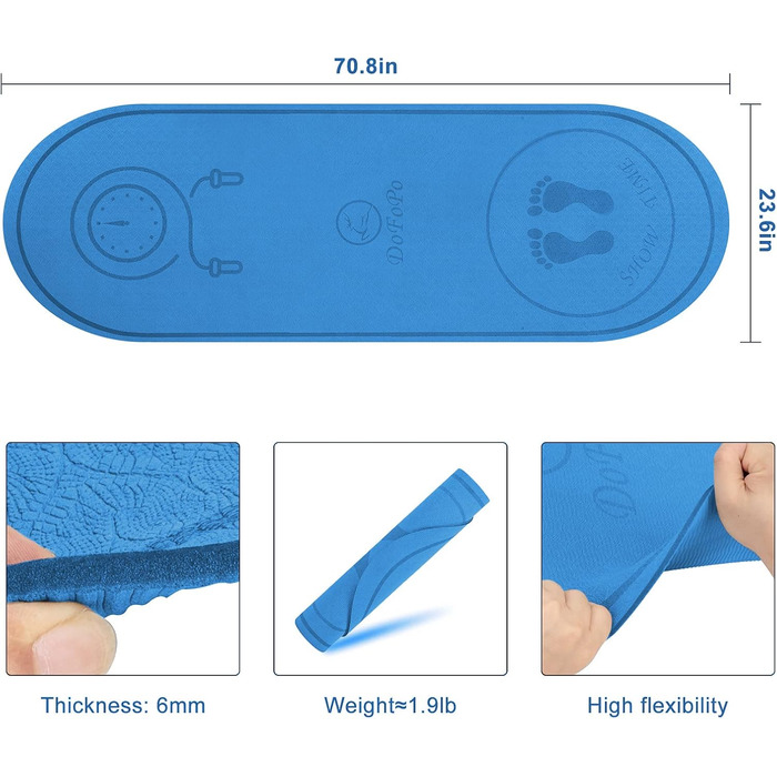 Килимок зі скакалкою, 180,3 x 61 см, нековзний, для внутрішнього та зовнішнього використання, товщиною 6 мм, тренувальний майданчик для скакалки високої щільності для дому, тренажерного залу, підлоги, бетонна скакалка (180 x 61 см, синій)