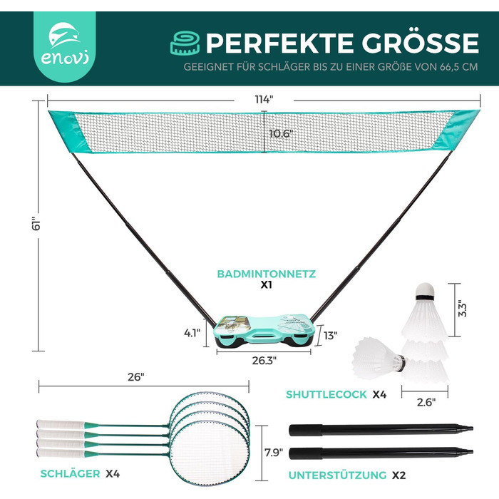 Набір Enovi EasyGo: 4 ракетки, сітка, 4 волани, ящик для зберігання