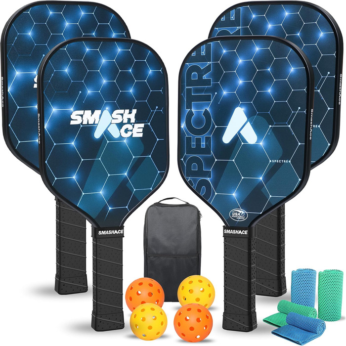 Набір для піклболу Smash Ace 4 ракетки з фібергласу, 4 м'ячі, 4 охолоджуючі рушники, сумка – подарунок для чоловіків