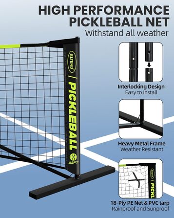 Набір Bltend Pickleball сітка 7,6 м, 8 м'ячів, маркер, сумка, рулетка